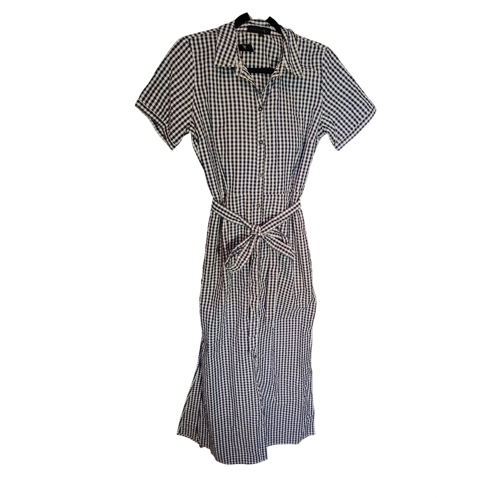 Sanctuary Womens Gingham Shirt Dress Navy White Button‎ Down Midi XS D0971-PKY